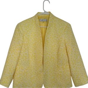 Kasper Yellow Floral Blazer Size 14 NWOT Spring Summer Career Jacket